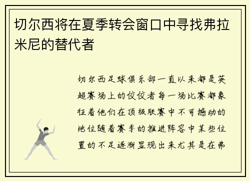 切尔西将在夏季转会窗口中寻找弗拉米尼的替代者